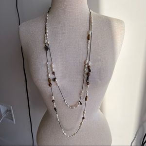 Pearl and Leaf Long Necklace